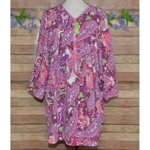 Belle by Kim Graver Purple Pink Paisley 1/2 Half Zip Blouse Top Plus Size 5X